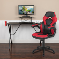 Flash Furniture BLN-X10RSG1031-RD-GG Black Gaming Desk and Red/Black Racing Chair Set with Cup Holder, Headphone Hook, and Monitor/Smartphone Stand